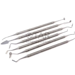 Dental Filling Spatulas Set of 6 Plated Heads Knurled Handles Composite Resin Restoration Thick Handle Design - Product Image 1