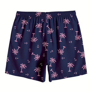 Shorts de bain pour homme en polyester/coton bleu marine uni, longueur genou, avec poches à cordon rose, séchage rapide, décontractés - Product Image 5