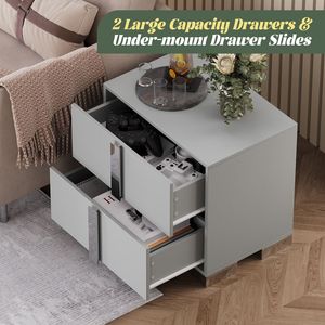 Mesita de Noche Moderna y Elegante de Madera con Tiradores Metálicos Espejados, Mesa Auxiliar con Patas Metálicas para Sofá, Cajones y Mesita de Noche - Product Image 5
