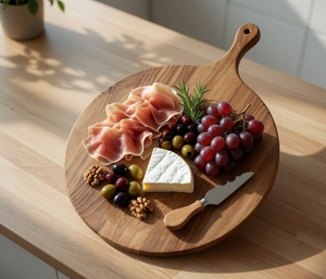 Tabla de cortar redonda de madera para pizza, duradera, no tóxica, apta para lavavajillas, tabla de cortar para servir de blossom craft india - Product Image 4