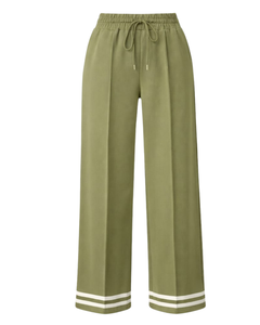 Pantalon large vert olive pour femme, décontracté, taille haute, avec cordon de serrage, coupe ample, droit, confortable, pour la détente, tendance - Product Image 1