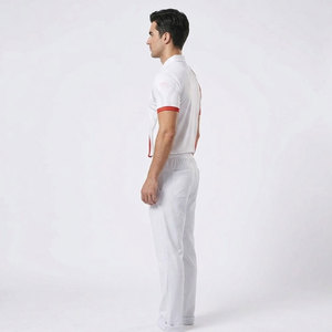 Men's <b>Cricket</b> Uniform <b>White</b> Red Color Blocked Polo Shirt With Elastic Waist Pants Moisture Wicking All Seasons - Product Image 4