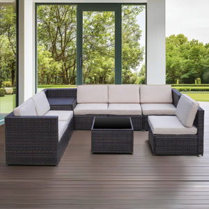 SF00003 Usine directe au Vietnam, Ensemble de meubles de jardin en rotin moderne 8 pièces pour villa et patio, avec table d'appoint et coussins - Product Image 2