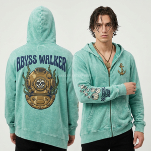 เสื้อฮู้ดดี้โอเวอร์ไซส์แบบหนาพิเศษ 400GSM สำหรับผู้ชาย สไตล์วินเทจ ล้างสีแบบแอซิดวอช ลายกราฟิกหัวกะโหลกเหมือง แนวสตรีทแวร์ ผ้าฝ้าย - Product Image 4