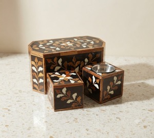 Quemador de incienso Bakhoor hecho a mano con incrustaciones de hueso de madera, set de Mubkhar, caja para incienso, bandeja de aromaterapia, decoración religiosa - Product Image 1