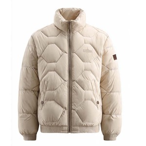 Wholesale Men's Beige Puffer <b>Jacket</b> Solid Color Windproof Winter Zipper Closure Stand Collar Regular Fit Casual Lightweight - Product Image 1