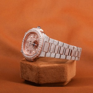 Aurevail VVS Moissanite Diver Charm Stainless Steel Luxury Watch Rose Gold Fully Iced Case Gold <b>Dial</b> Diamond <b>Indicator</b> Fluted - Product Image 2