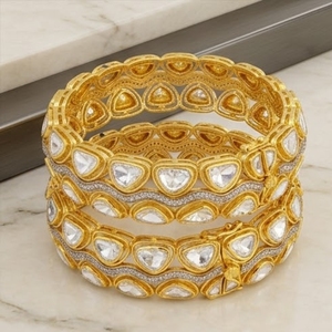 Traditional Ethnic Designer925 Silver Monzo Bangles Crystal Stone Designer <b>Kada</b> Bracelet Set for Women Wedding Jewelry - Product Image 3