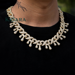 S925 Men's Gold Plated Moissanite <b>Statement</b> <b>Necklace</b> Pear Cut Link Chain Hiphop Jewelry Everyday Wear - Product Image 1
