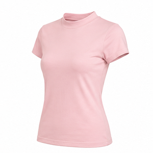 เสื้อยืดคอกลมแขนสั้นทรงพอดีตัวสำหรับผู้หญิง สีชมพูบลัช ผ้าคอตตอนผสมโมดอล ระบายอากาศได้ดี ปรับแต่งได้ - Product Image 3