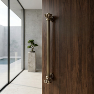 Poignée de porte en laiton massif de luxe, 36 pouces, finition or antique |   Poignée de porte d'entrée d'hôtel design colonne corinthienne moderne - Product Image 4