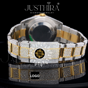 Reloj de cuarzo de lujo para hombre con diamantes incrustados, esfera de cristal de zafiro y cierre desplegable, correa de acero inoxidable de 42 mm - Product Image 5