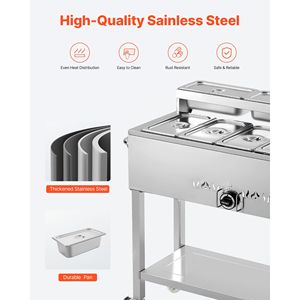 Scaldavivande Commerciale a Gas Propano con 5 Vasche per Alimenti e 3 Vasche per Condimenti, Controllo Manuale della Temperatura, Scaldaspezie da Esterno a Gas LP con Ruote da 3 Pollici - Product Image 5