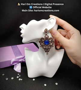 Pendientes Colgantes Bohemios de Macramé Chapados en Oro Vintage Hechos a Mano con Gema Azul, Joyería Artesanal, Caja de Regalo, Venta al por Mayor - Product Image 3