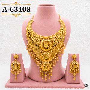 Ethnic 24K Gold Plated Zinc Alloy <b>Bridal</b> <b>Jewelry</b> <b>Set</b> with Zircon & Imitation Pearl Tassel Design Women's Wedding <b>Jewelry</b> A-63408 - Product Image 1