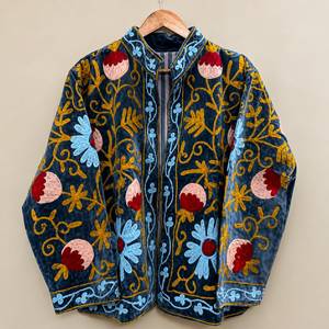 Blazer de Terciopelo con Bordado Floral, Cuello Mandarín, Manga Larga, Chaqueta para Mujer, Estilo Boho Otoñal, Abrigo Abierto por Delante, Venta al Por Mayor B2B - Product Image 4