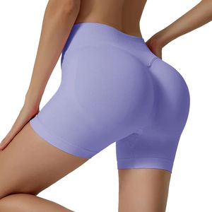 Shorts de yoga taille haute pour femme, unis, effet ventre plat, pour fitness, entraînement, course à pied, super doux, avec ceinture réversible, en Spandex/Nylon - Product Image 5