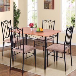 Set da Pranzo Moderno in Legno Massello a 5 Pezzi con Sedie Imbottite per Cucina - Product Image 2