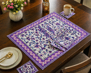 Ensemble de sets de table en coton blanc imprimé au bloc à la main Bagru violet, couleur végétale, qualité export, lavable, collection chef-d'œuvre - Product Image 3