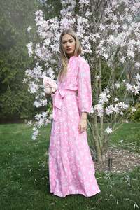 Ballon imprimé floral personnalisé manches trois-quarts longues Maxi étage longueur concepteur occasion porter mariages tissu tissé matériel - Product Image 2