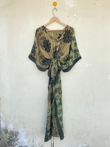 Transpirable indio suave seda Kaftan vestido bloque estampado caftán Maxi vestido playa cubrir vestido de maternidad - Product Image 3