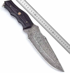 Cuchillo de Caza y Camping de Acero de Damasco de Grado Industrial OEM Personalizado con Hoja Afilada y Funda de Cuero, 1 Año de Garantía - Product Image 4