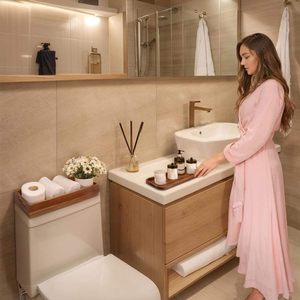 Home Decorative Storage Box Handmade Natural Wood Toilet Tank <b>Basket</b> Topper Wooden Vanity Tray Set for Bathroom, Kitchen, Spa - Product Image 2
