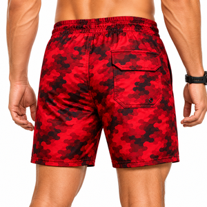 Shorts de bain camouflage rouge pour hommes, séchage rapide, taille élastique, shorts de plage, logo personnalisé, maillot de bain d'été pour hommes - Product Image 4