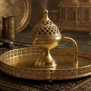 Mabkhara de latón con diseño arabesco, quemador de incienso tradicional Bakhoor, soporte para incienso Oud, quemador de incienso de latón con diseño arabesco - Product Image 2