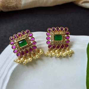 Square Fine Stud Earrings with AD Design - Product Image 3