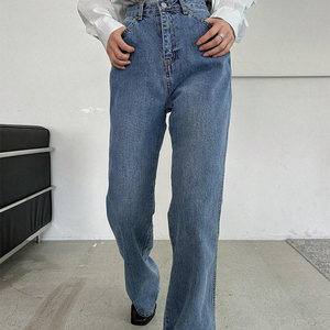 Pantalones Vaqueros Vintage de Cintura Alta y Frente Plano para Mujer, Color Azul Claro, 100% Algodón, Alta Calidad, Venta al Por Mayor - Product Image 4