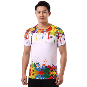 เสื้อยืดแขนสั้นทรงเข้ารูปสำหรับผู้ชาย พิมพ์ลายสาดสีสันสดใส คอกลม สวมใส่สบาย ระบายอากาศได้ดี ผลิตจากผ้าถัก - Product Image 2