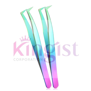 Custom Logo Curved Volume Eyelash Tweezer Set 90 Degree Russian Volume Fiber Tip Lash Tweezers for Eyelash Extension - Product Image 2