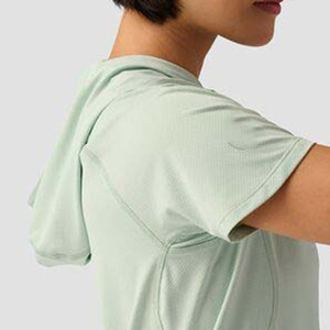 T-shirt à manches courtes vert clair pour femme, col rond, coupe classique, séchage rapide, tricoté, 100% coton biologique, uni, écologique - Product Image 5
