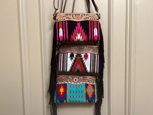 Stylish Saddled <b>Blanket</b> Tooled Leather Sling Bags High Quality Aztec Leather Crossbody Bags New Vintage Multi Color Fringe Bags - Product Image 4