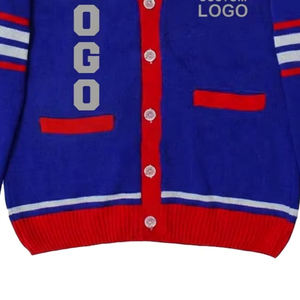 Custom Logo Knitted <b>Cardigan</b> Women's V-Neck <b>Long</b> Sleeve Preppy Style Blue Red Contrast Color Full Sleeve Button Closure - Product Image 4