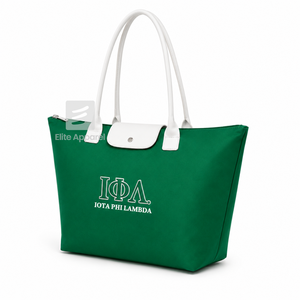 Sac fourre-tout personnalisé Iota Phi Lambda Sorority, vert et blanc, logo brodé, usage quotidien, grande capacité, sac fourre-tout en cuir pour femme - Product Image 2