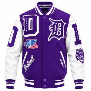 URBANGAZER <b>Men's</b> Winter Varsity <b>Jacket</b> Woolen Fabric Eco-Friendly Breathable Windproof Thick High Street Style Patchwork - Product Image 1