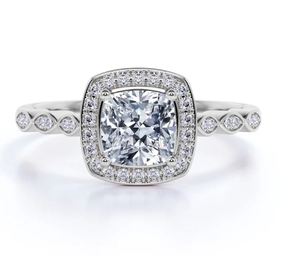 1.35 Carat Cushion Cut Moissanite Halo Engagement <b>Ring</b> Gold Plated Sterling <b>Silver</b> Classic Bridal Proposal <b>Ring</b> Fine Jewelry - Product Image 1