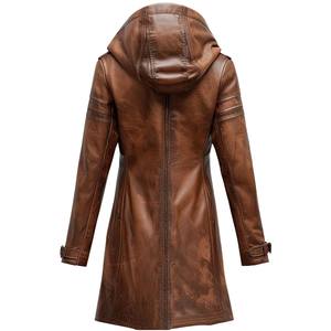 Manteau long à capuche en cuir souple pour femme, veste d'hiver, vêtement d'extérieur, style moderne et décontracté, veste en cuir tendance pour femme - Product Image 5