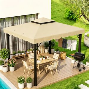 Tenda Moderna di Ricambio per Gazebo da Esterno per Cortili, Ville, Parchi e Hotel con Design in Tessuto e Pali in Legno e Acciaio - Product Image 1