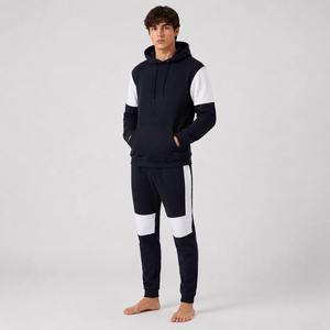 Conjunto de Sudadera y Pantalones de Algodón para Hombre, Azul Marino y Blanco, Ligero, con Capucha, Manga Larga, Casual, Otoño, Ajuste Holgado, Cierre Frontal - Product Image 2