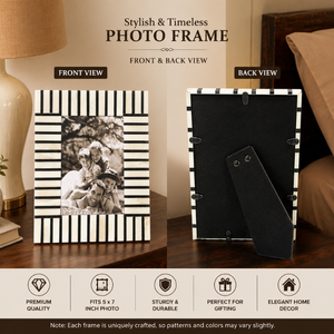 Handcrafted <b>Black</b> White Striped Bone Inlay <b>Photo</b> <b>Frame</b> Decorative Wooden Picture <b>Frame</b> for Tabletop Display Luxury Home Decor - Product Image 2