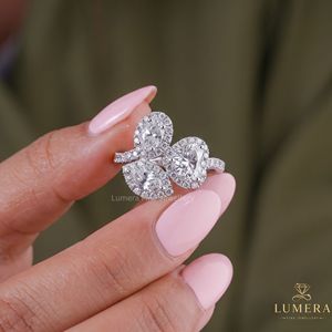 Three Stone Lab Grown <b>Diamond</b> <b>Ring</b> Marquise Heart Oval 18K White Gold Pave Engagement <b>Ring</b> for Women - Product Image 1