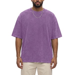 2026 Latest 100% Cotton OEM ODM <b>Men</b> Oversized Acid Wash <b>Purple</b> T <b>Shirt</b> Short Sleeve O Neck Blank Solid Casual Tee - Product Image 3