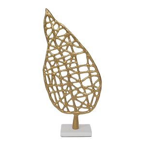 Sculpture Circulaire en Métal Mixte de Luxe avec Base en Marbre Blanc, Pièce d'Accent Décorative de Table pour la Maison - Product Image 6