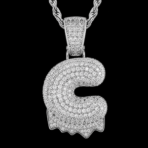 Prix de gros Collier pendentif lettre plaqué argent entièrement serti de moissanite style Hip Hop unisexe, bijou cadeau - Product Image 2