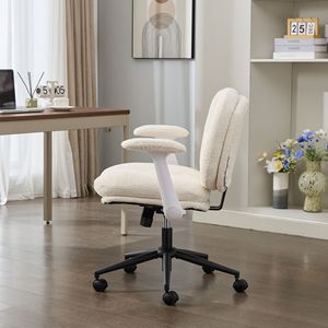 Chaise de bureau à assise croisée avec accoudoirs rabattables et roulettes, chaise pivotante confortable avec siège large pour femmes - Product Image 4