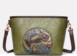 Bolso bandolera suave de cuero PU con estampado de elefante para mujer, bolso de hombro con correa larga, estampado de animales vintage, con cremallera, impermeable - Product Image 3