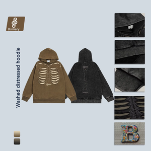 Sweat-shirt à capuche Bomery pour homme, coupe oversize, effet délavé, motif tête de mort, style hip-hop, impression 3D en relief, épais, pour l'automne, pour couples - Product Image 3